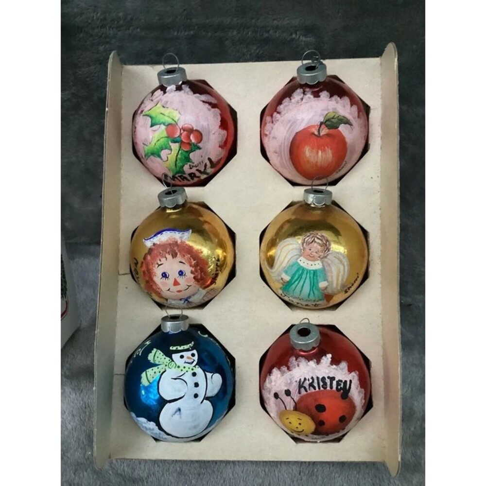 Hand Painted & Decorated Vintage Glass Christmas Ornaments Made in USA
